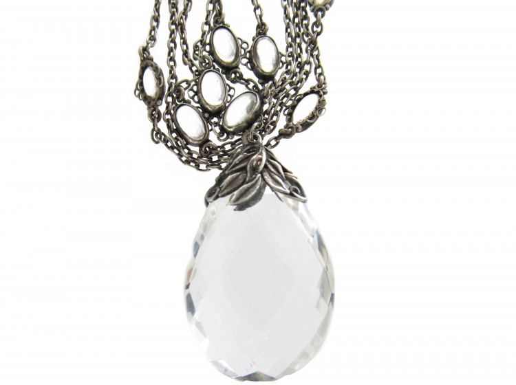 Arts & Crafts Rock Crystal & Silver Long Pendant Necklace by Bernard Instone