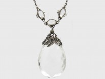 Arts & Crafts Rock Crystal & Silver Long Pendant Necklace by Bernard Instone