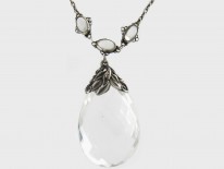 Arts & Crafts Rock Crystal & Silver Long Pendant Necklace by Bernard Instone