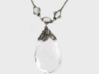 Arts & Crafts Rock Crystal & Silver Long Pendant Necklace by Bernard Instone