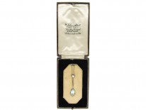 Art Deco Diamond & Aquamarine Pendant in Original Case