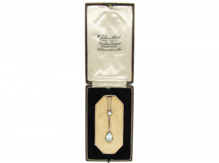 Art Deco Diamond & Aquamarine Pendant in Original Case
