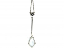 Art Deco Diamond & Aquamarine Pendant in Original Case