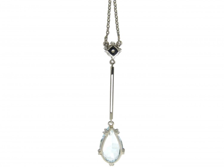 Art Deco Diamond & Aquamarine Pendant in Original Case