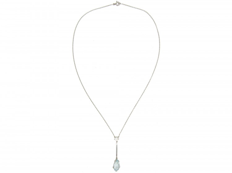 Art Deco Diamond & Aquamarine Pendant in Original Case