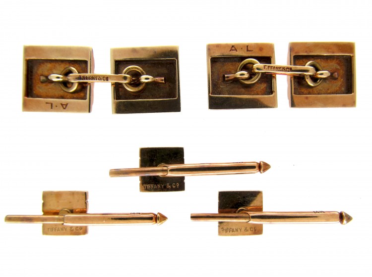Tiffany & Co. 14ct Gold Cufflinks & Studs Set in Original Case