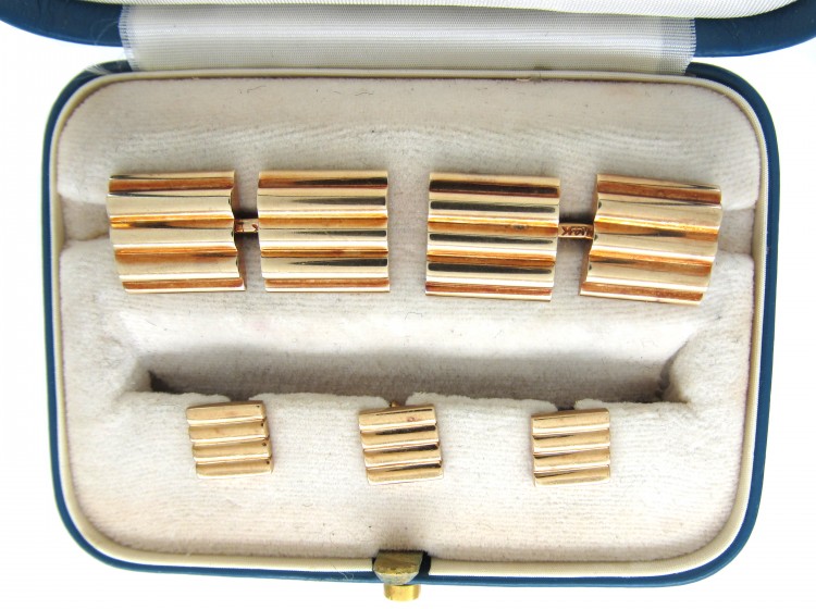 Tiffany & Co. 14ct Gold Cufflinks & Studs Set in Original Case