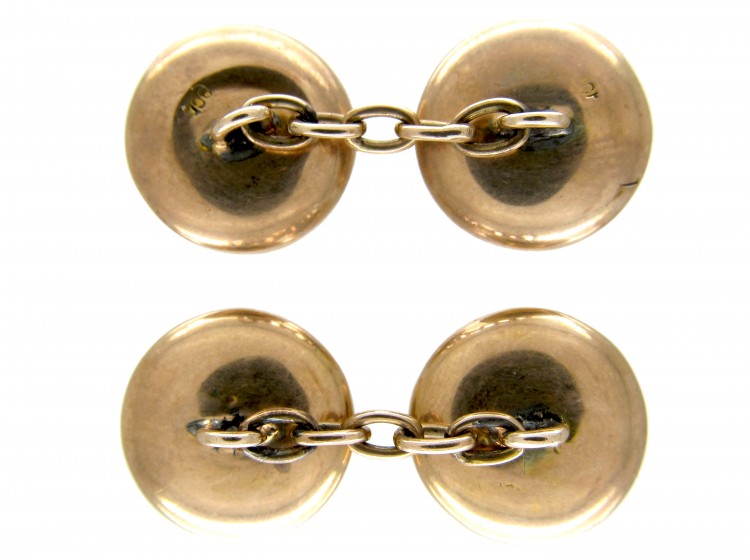 9ct Gold Mother of Pearl & Blue Enamel Cufflinks