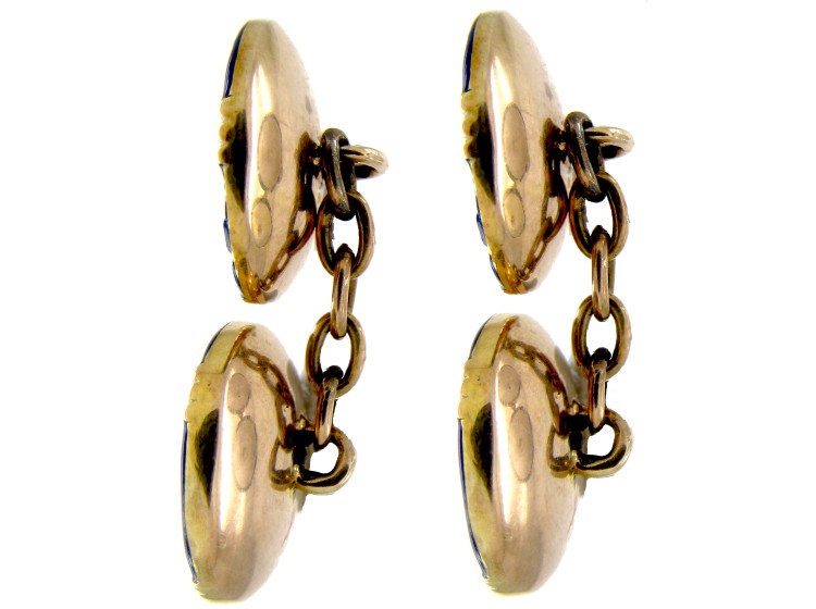 9ct Gold Mother of Pearl & Blue Enamel Cufflinks