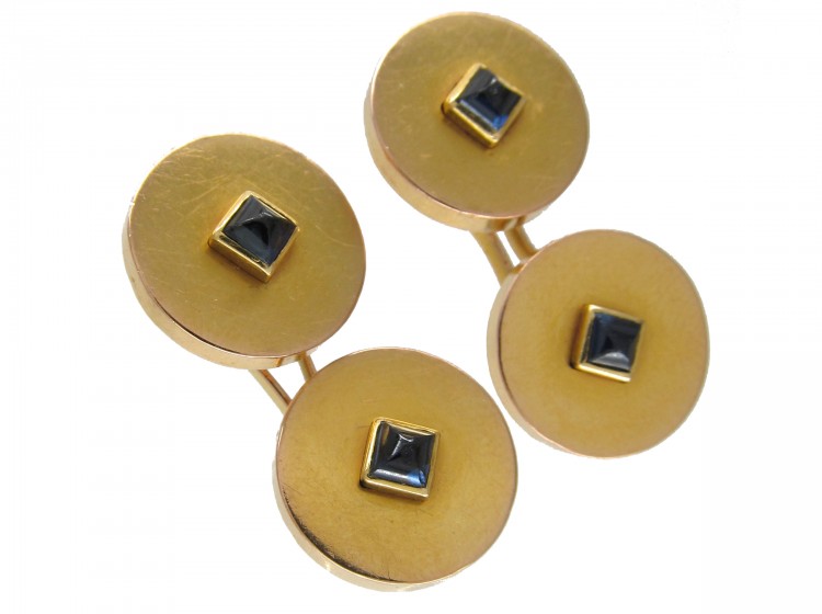 French Art Deco 18ct gold Cufflinks set with Sapphires