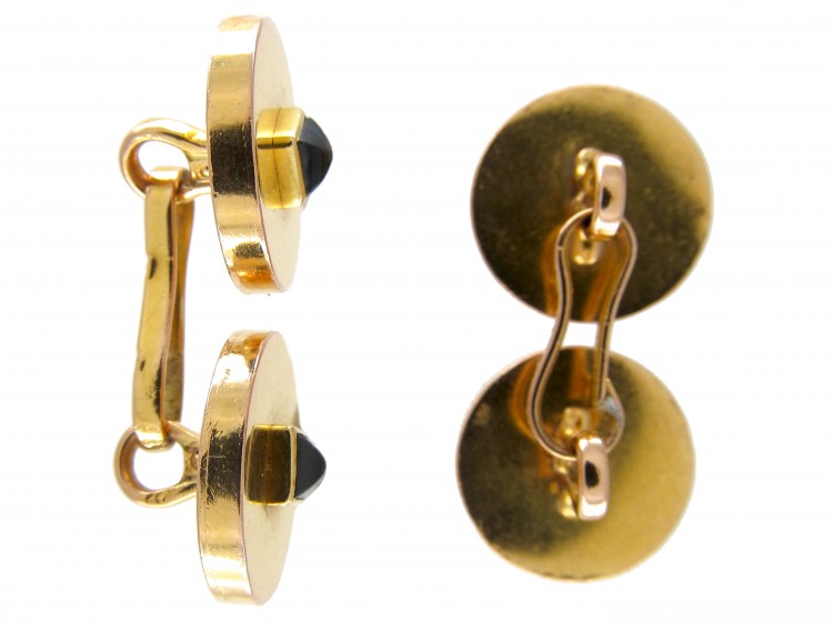 French Art Deco 18ct gold Cufflinks set with Sapphires