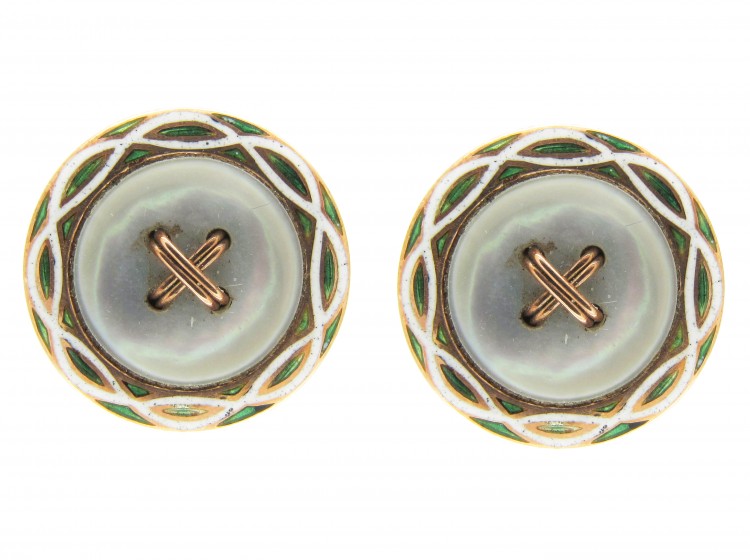 Set of Six Gold & Enamel Buttons in Original Case