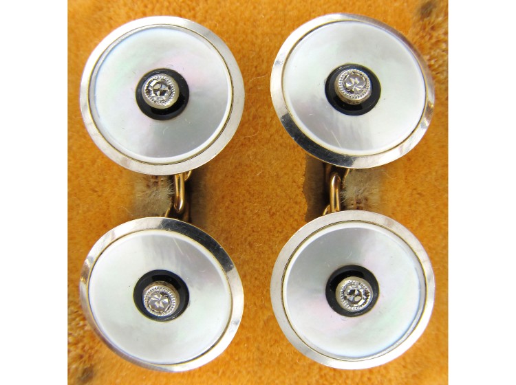 18ct & Platinum Diamond Set Cufflinks & Studs in Original Mappin & Webb Case