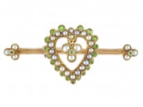 Edwardian 15ct Gold, Green Garnet & Natural Split Pearl Heart Brooch