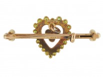 Edwardian 15ct Gold, Green Garnet & Natural Split Pearl Heart Brooch