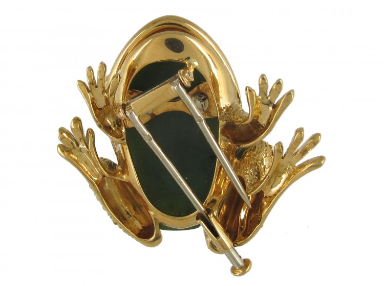 Nephrite Jade & Ruby Frog Brooch