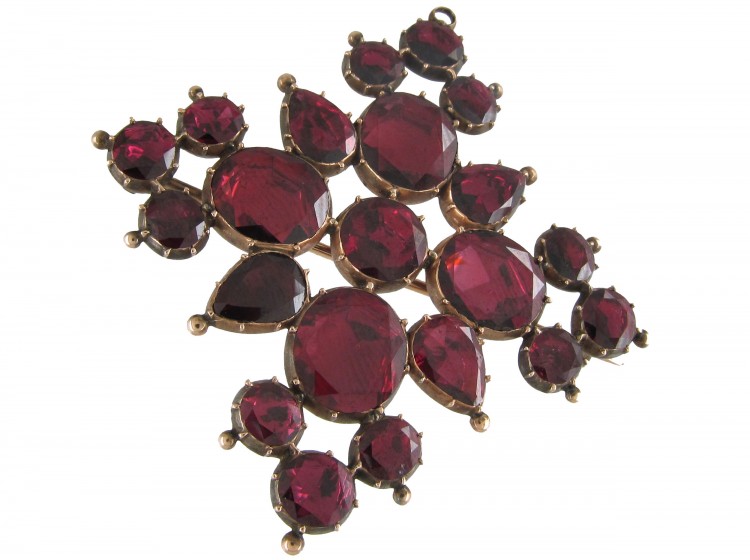 Large Georgian Gold Flat Cut Garnet Brooch