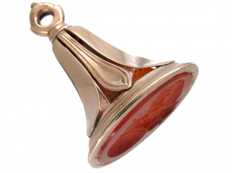 Large 9ct Gold Cased Georgian Seal with Carnelian Intaglio of a Greek Scholar