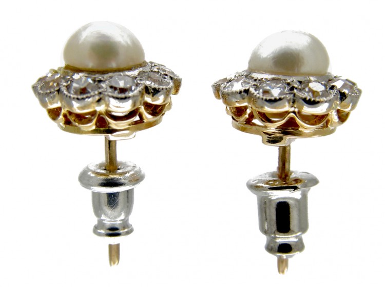 Diamond & Natural Pearl Earrings