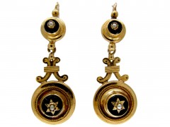 Victorian 18ct Gold & Onyx Drop Earrings