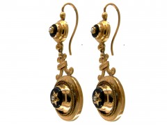 Victorian 18ct Gold & Onyx Drop Earrings