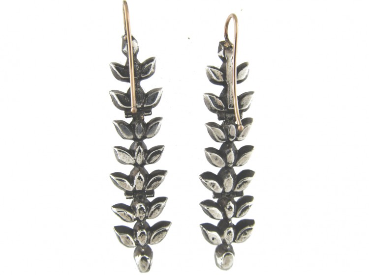 Georgian Silver & Paste Drop Leaf Motif Earrings