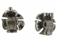 Silver & Paste Flower Clip on Earrings