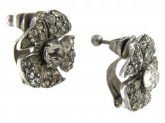 Silver & Paste Flower Clip on Earrings