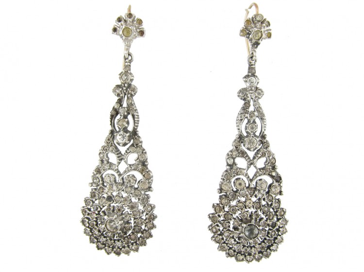 Long Drop Silver & Paste Edwardian Earrings