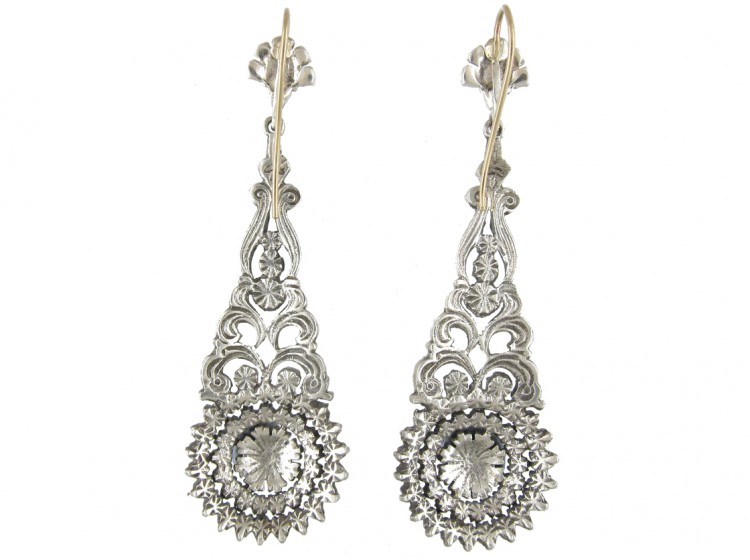 Long Drop Silver & Paste Edwardian Earrings