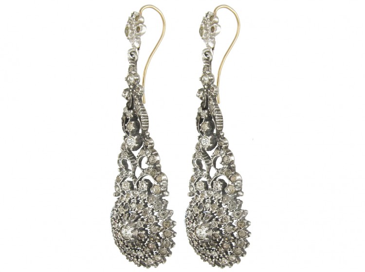 Long Drop Silver & Paste Edwardian Earrings
