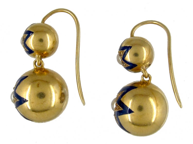Victorian Ball & Star 18ct Gold Drop Earrings
