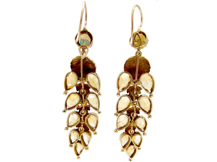 Georgian Gold Citrine Leaf Drop Earrings
