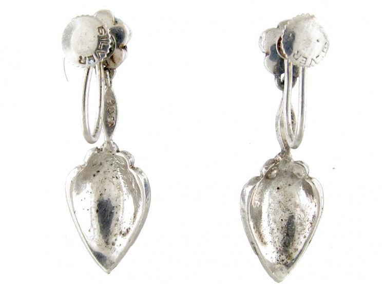 Silver, Marcasite & Blue enamel Art Deco Drop Earrings