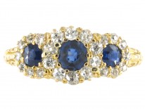 Edwardian Triple Cluster Sapphire & Diamond Ring