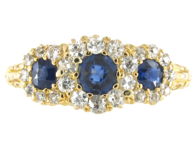 Edwardian Triple Cluster Sapphire & Diamond Ring