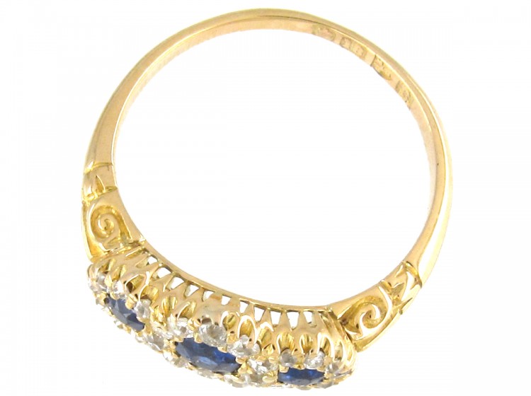 Edwardian Triple Cluster Sapphire & Diamond Ring