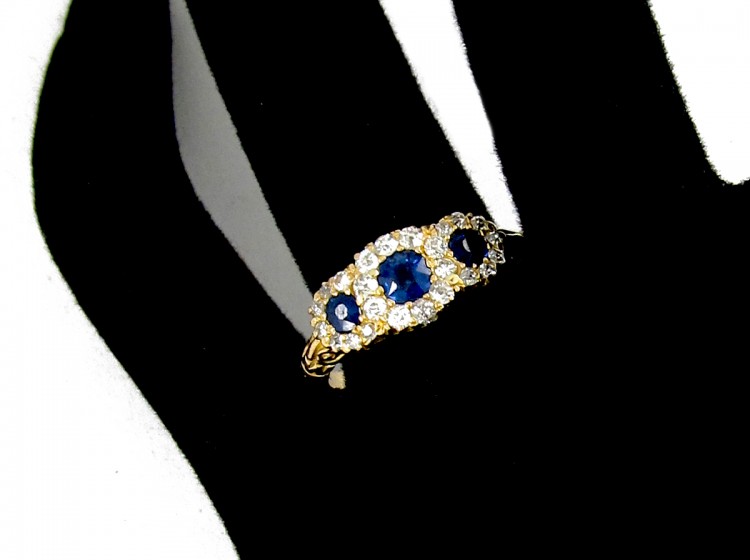 Edwardian Triple Cluster Sapphire & Diamond Ring