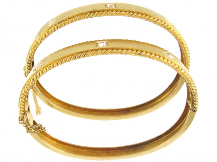 Pair of Gold Victorian Diamond Set Bangles in Original Case
