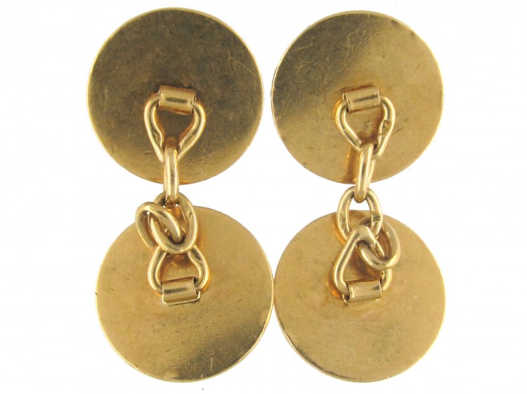 Art Deco Gold, Ruby & Emerald Round Cufflinks of Spiral Design