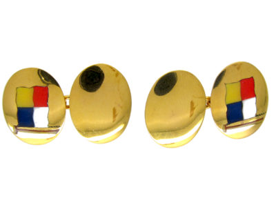 Gold & Enamel Nautical Flag Oval Cufflinks