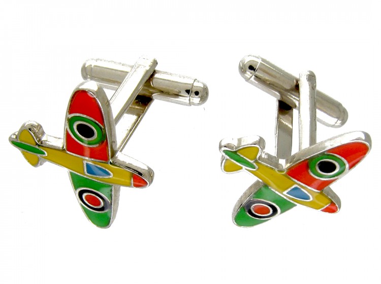 Metal & Enamel Aeroplane Cufflinks