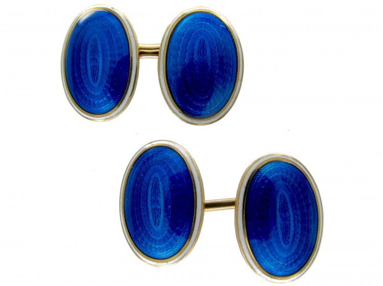 Blue & White Enamel 18ct Gold Cufflinks