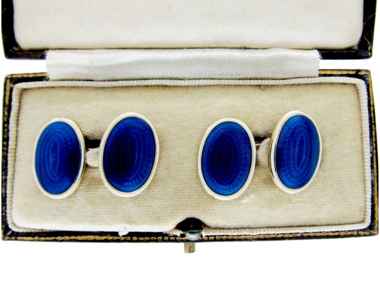 Blue & White Enamel 18ct Gold Cufflinks