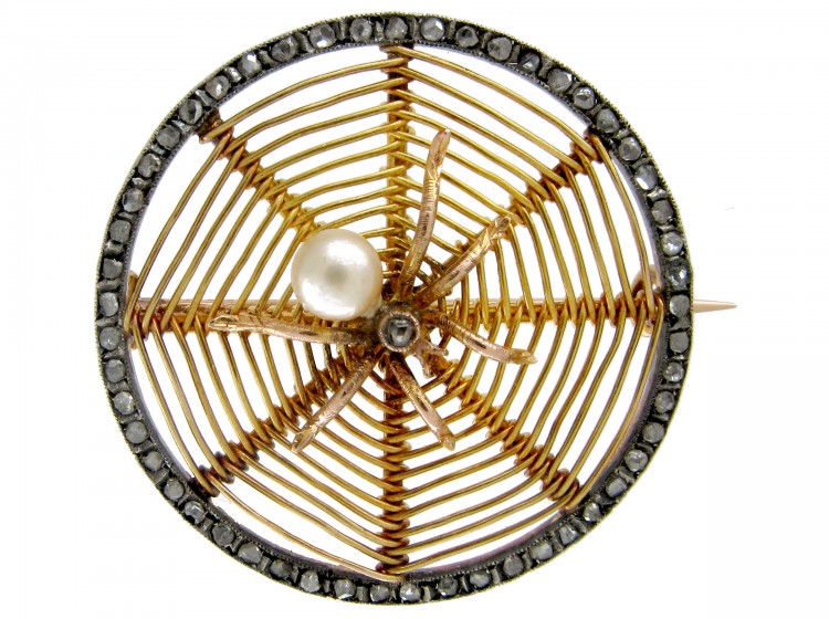 Spider in it's Web 18ct Gold & Diamond Brooch