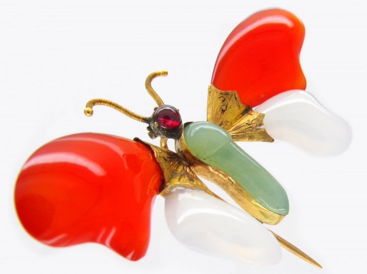 Georgian Gold & Agate Butterfly Brooch
