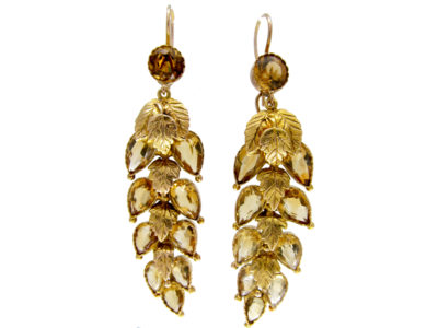 Georgian Gold Citrine Leaf Drop Earrings