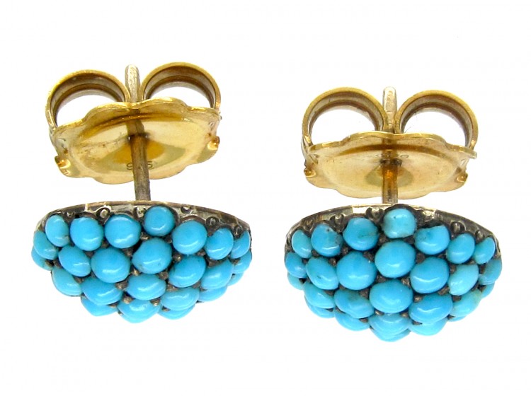 Edwardian Turquoise & Gold Button Earstuds