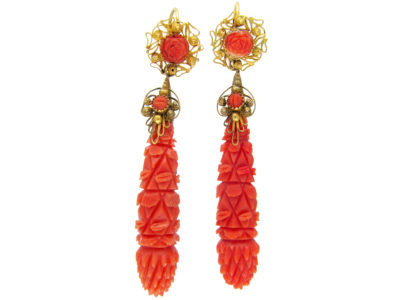 Carved Coral Regency Drop Earrings