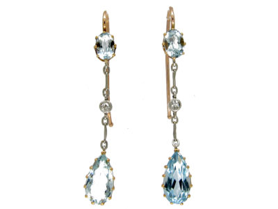 Aquamarine, Diamond & Platinum Edwardian Drop Earrings